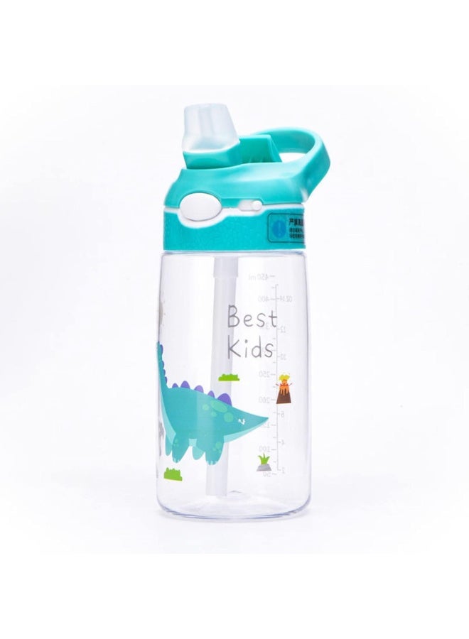 Peachjoy Children's Water Bottle 480ml, Green Dinosaur Cute Toddler With Straw Cup, Anti-Spill Durable Plastic Drinking Water Bottle, Kindergarten Primary School Students Summer Portable Straw Cup - Image 1